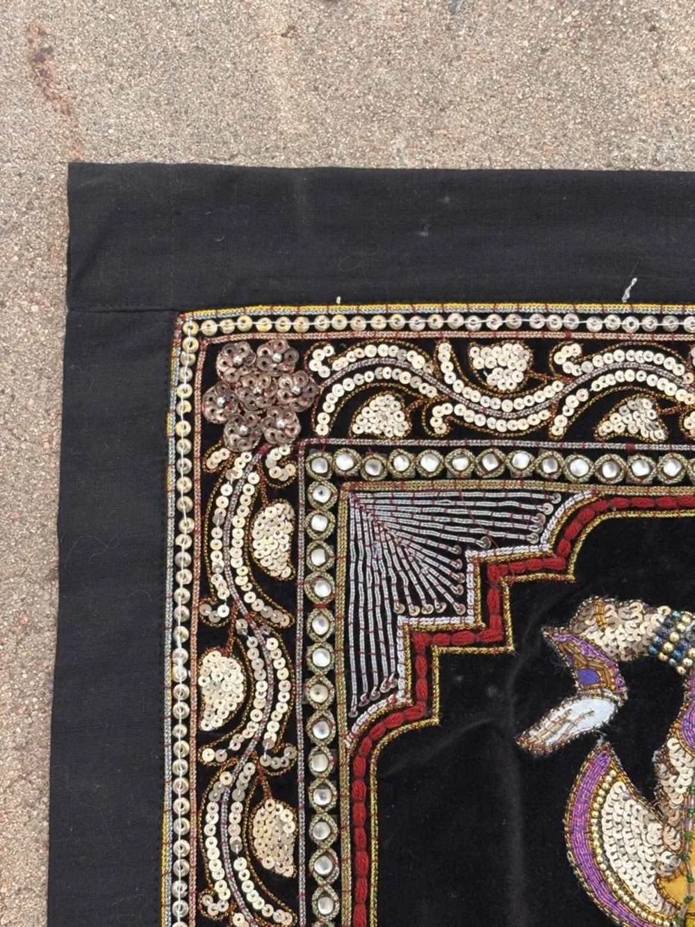 Vintage Kalaga Wall Hanging Asian Burmese Thai India Dancer Beaded Tapestry